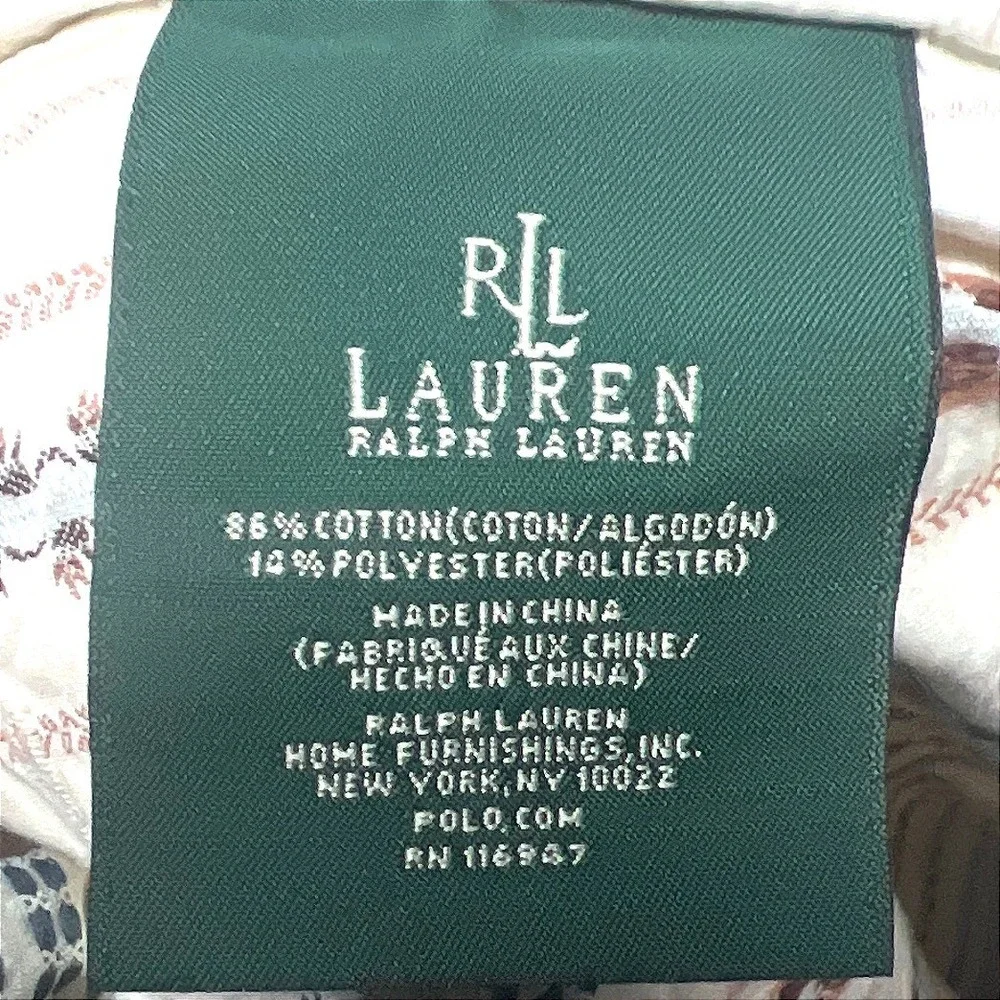 Ralph Lauren Villandry Duvet Cover Queen Striped Blue Terracotta Embroidered EUC